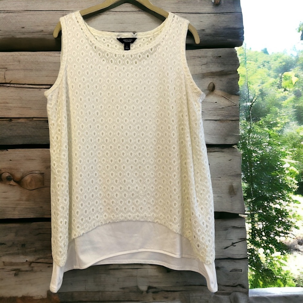 Simply Vera Vera Wang White Eyelet Layered Sleeveless Top L - Picture 10 of 16
